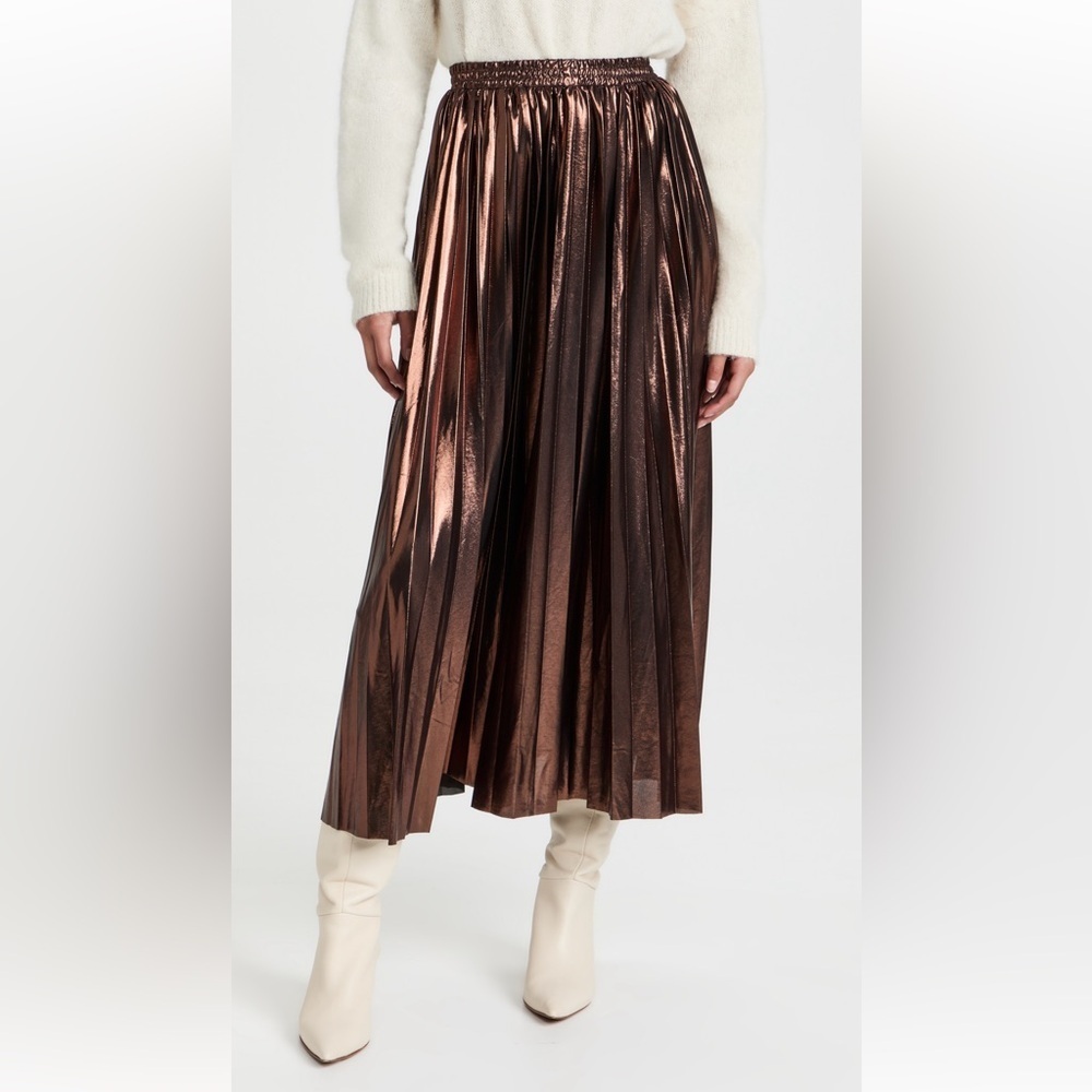 En Saison NWT Metallic Pleated Midi Skirt Bronze Copper Holiday Party Size S